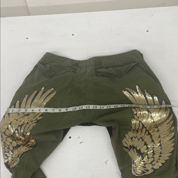 Khaki cargo vintage fabric Pants. Gold Wing Design. Designer recycled Quebec. - Picture 12 of 16